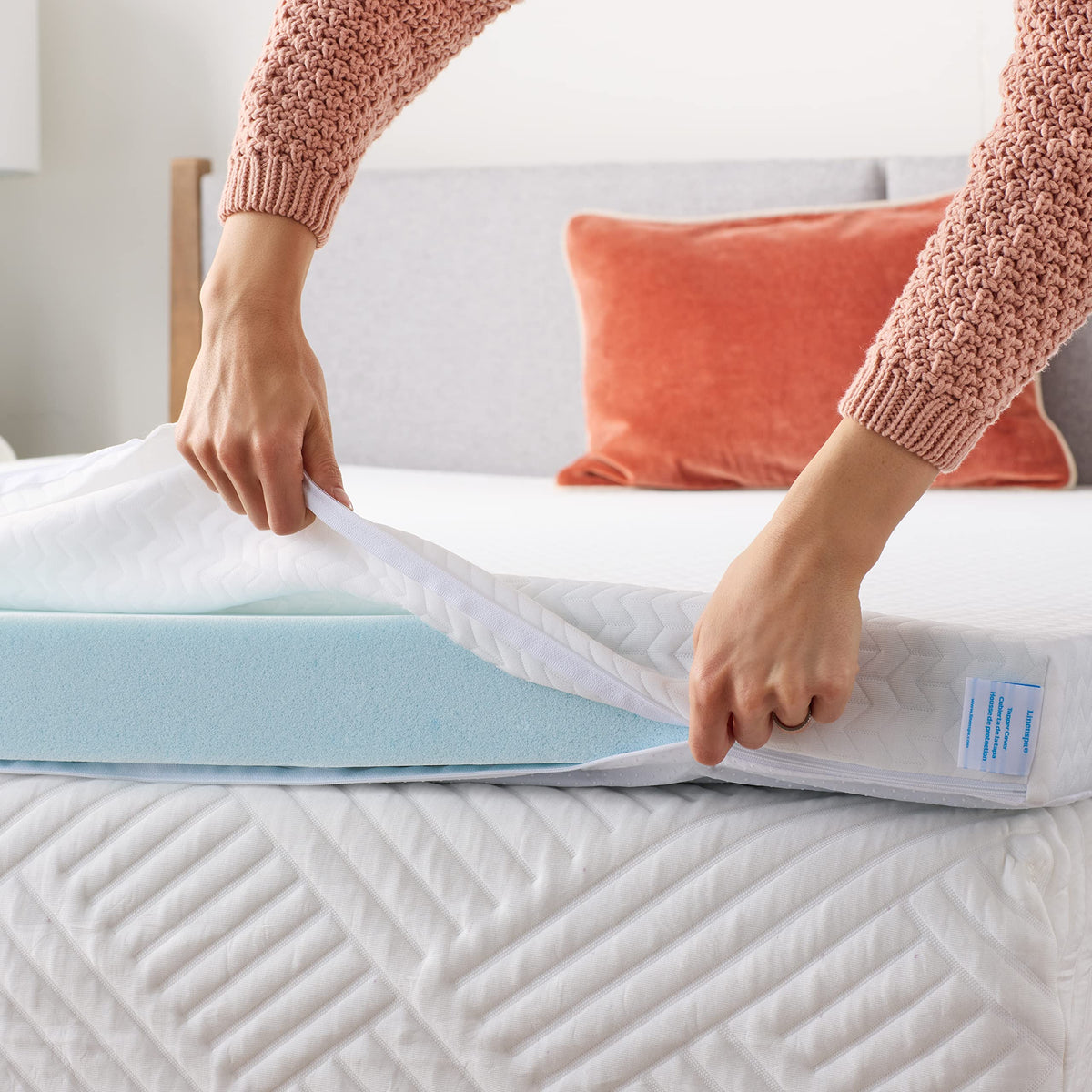 Linenspa 2 Inch Mattress Topper -Cover Full -Cover Only -Machine Washable - Breathable - Non Slip -Cover For Mattress Topper Wit