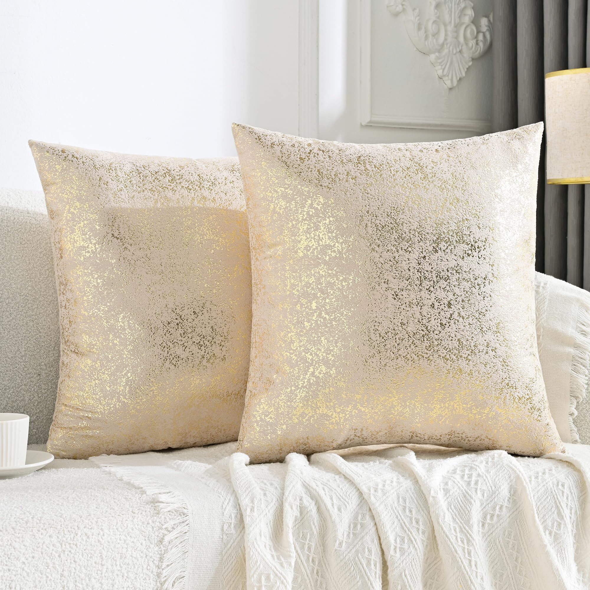 Jellymoni Sparkling Decorative Pillow Covers Set Of 2,Gold Glitter Throw Pillows Cover 18X18In Inch For Living Room Bed Sofa Cou