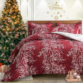Christmas Bed In A Bag Burgundy Red Comforter Sheet Set 7 Pieces Queen Size All Season Tree Branch Soft Microfiber Bedding Set (