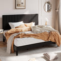 SHA CERLIN King Upholstered Platform Bed Frame with Adjustable Headboard/Vertical Channel Tufted Velvet Fabric/Wooden Slats Supp
