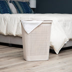 Mind Reader 60L Slim Laundry Hamper, Clothes Basket, Lid, Linen Design, Plastic, 18.25   L X 14.25   W X 23.5   H, Ivory