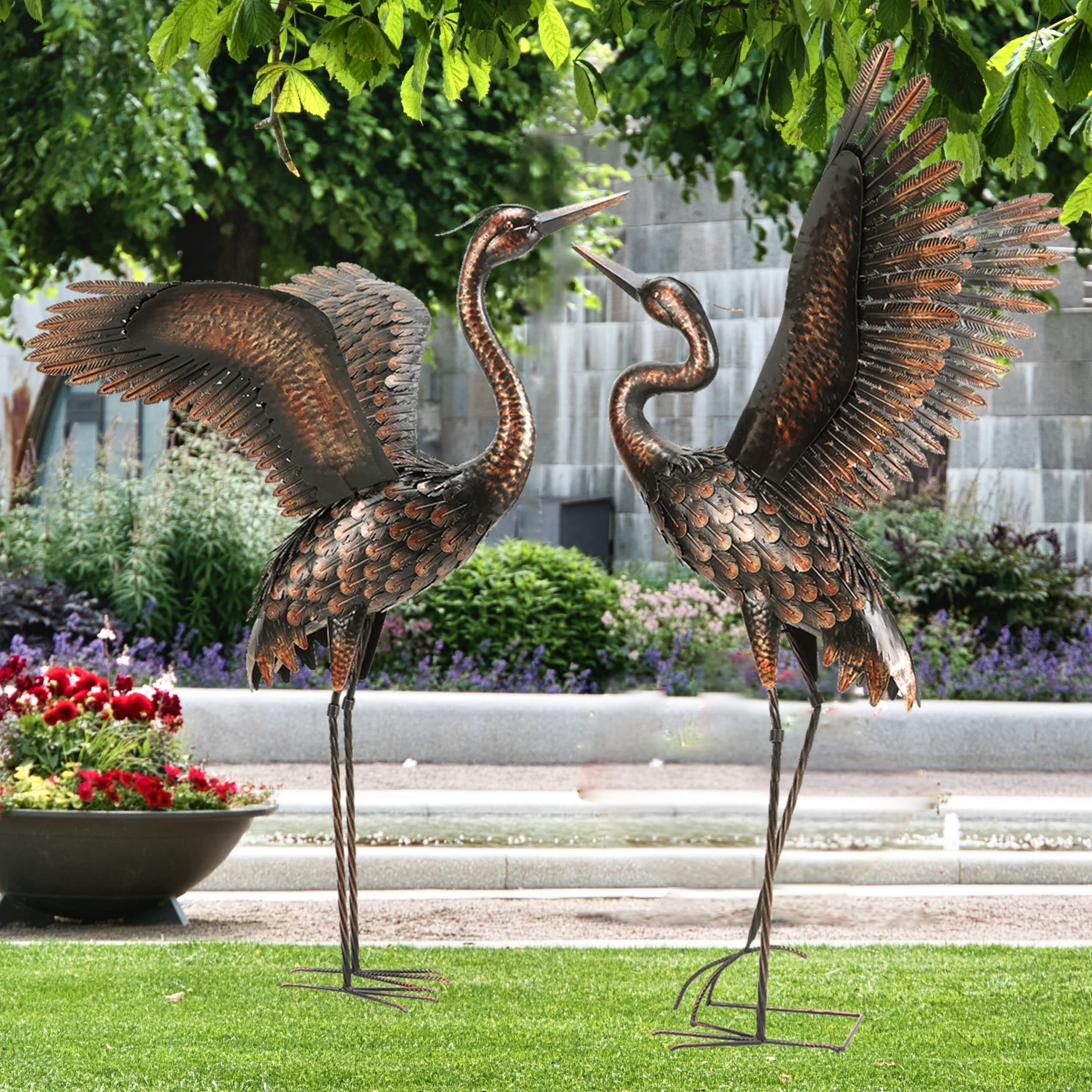 Chisheen Garden Statue Outdoor Metal Heron Crane Yard Art Sculpture For Lawn Patio Backyard Decoration,46 Inch (2-Pack)