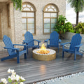 Lue Bona Hdps Adirondack Chairs Set Of 4, Fire Pit Outdoor Chair Weather Resistant With Cup Holder, Modern Plastic Chair Plastic For Patio, Deck, Proch, 350Lbs, Navy Blue