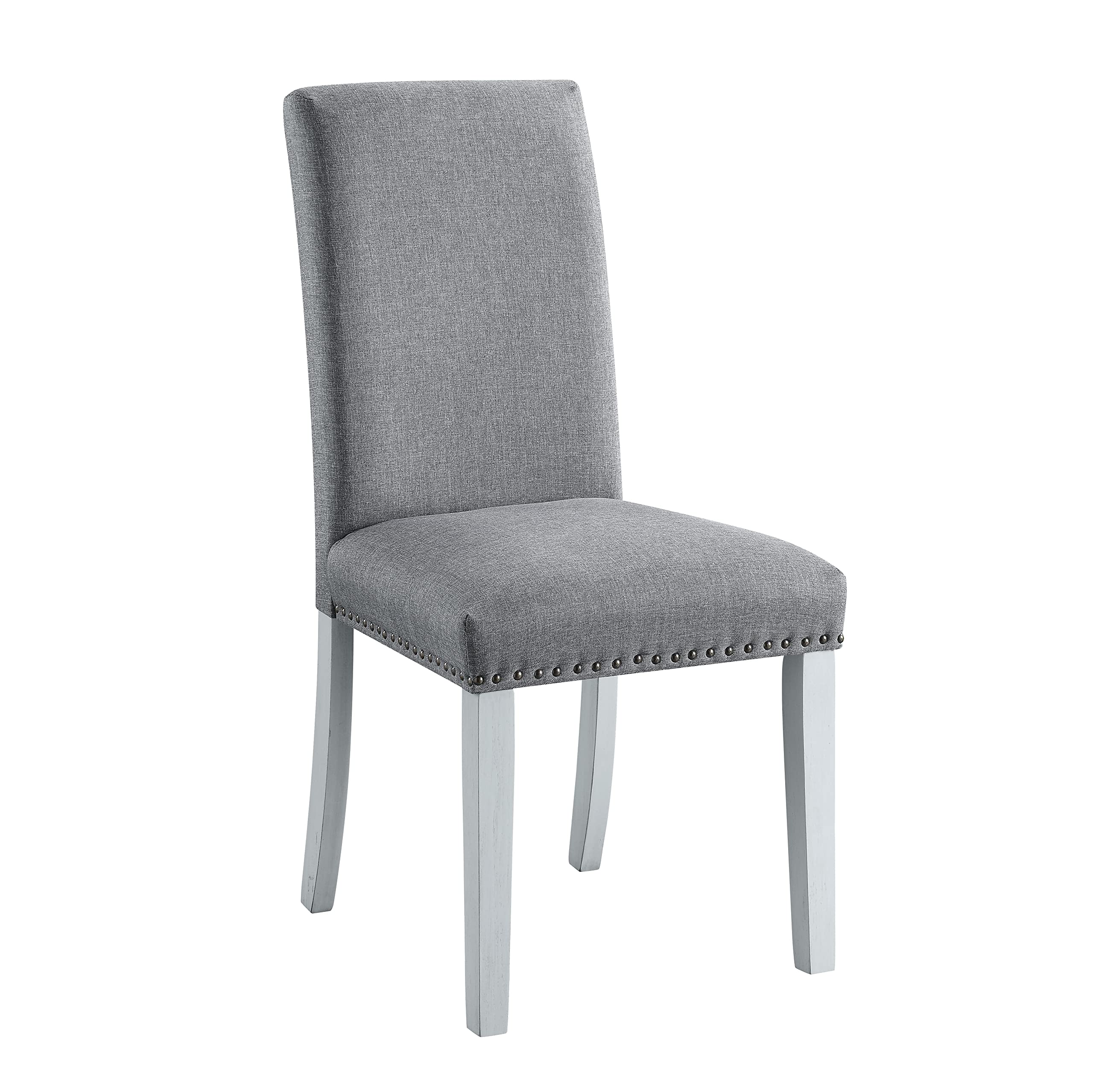 Acme Lanton Side Chair in Gray Linen Fabric and Antique White