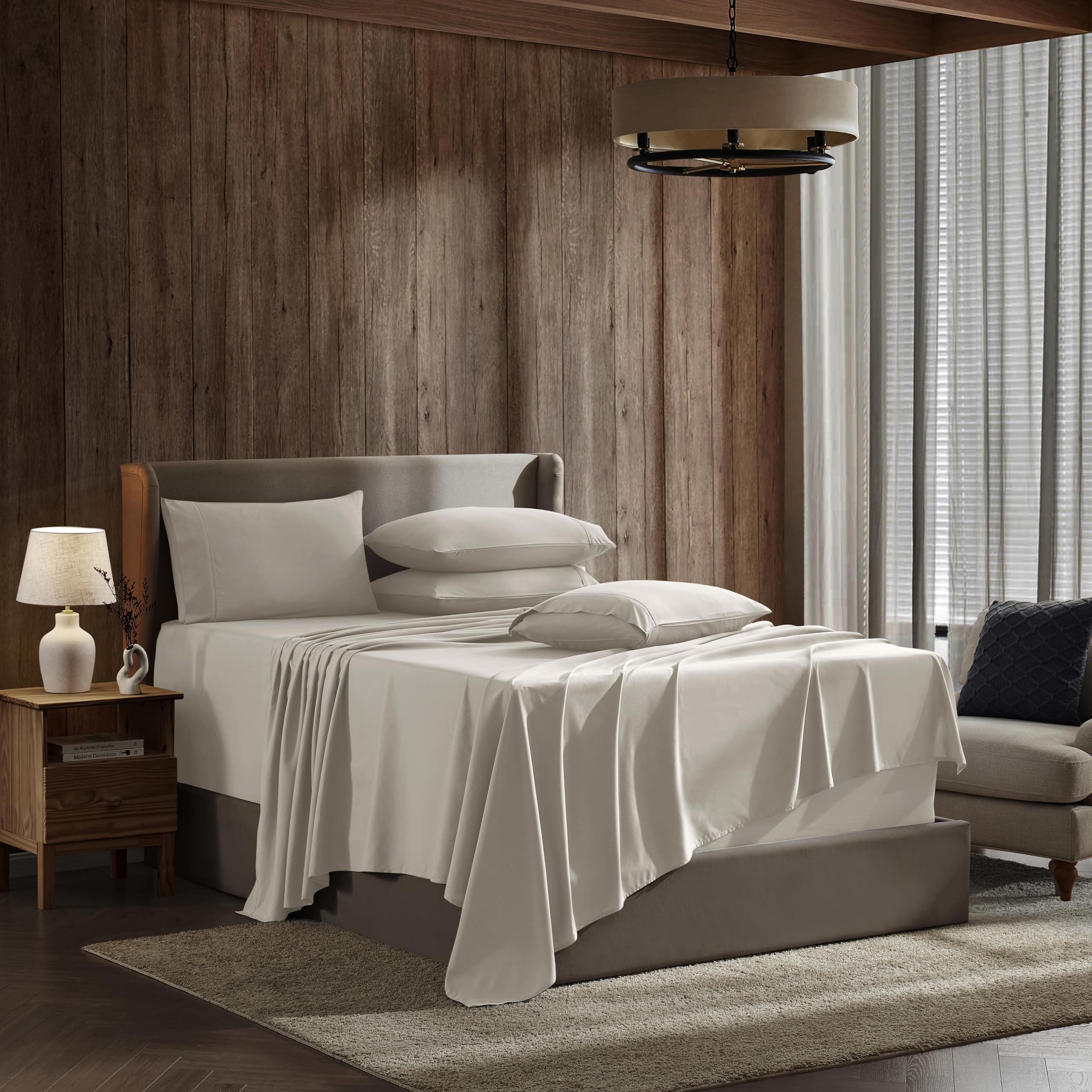 Nestl Extra Deep Pocket Split King Sheet Set - 7 Pc Soft Microfiber Split King Sheet Sets Deep Pocket - Fade Resistant Bedding Sheets & Pillowcases - Split King, Beige Cream