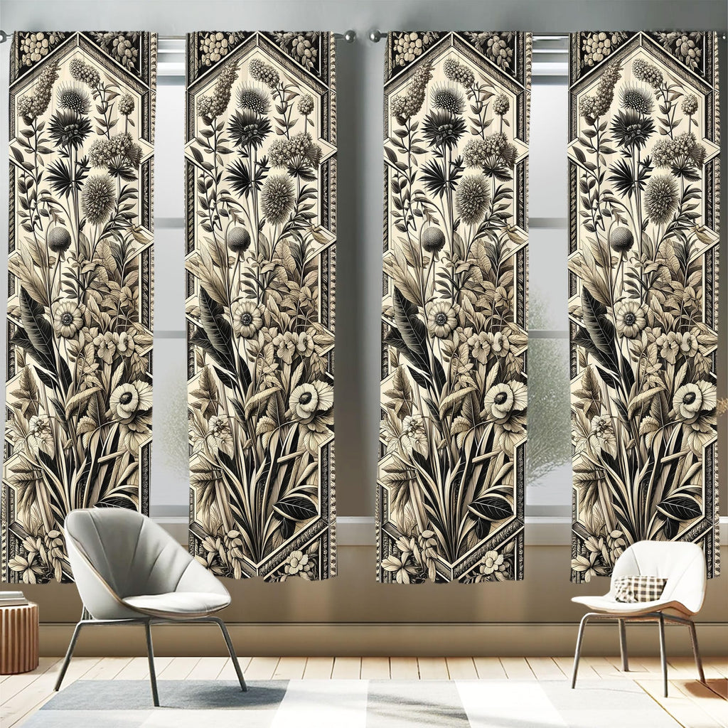 Ambesonne Botanical Art Window Curtains Pack of 2, Leafy Floral Huddle Composition with Nostalgia Tones Oriental Details, Lightw