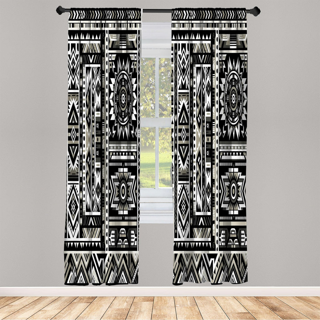 Ambesonne Southwestern Window Curtains, Monochrome Colors Design With Zigzags Arrows And Cultural Motifs, Lightweight Decor 2-Pa