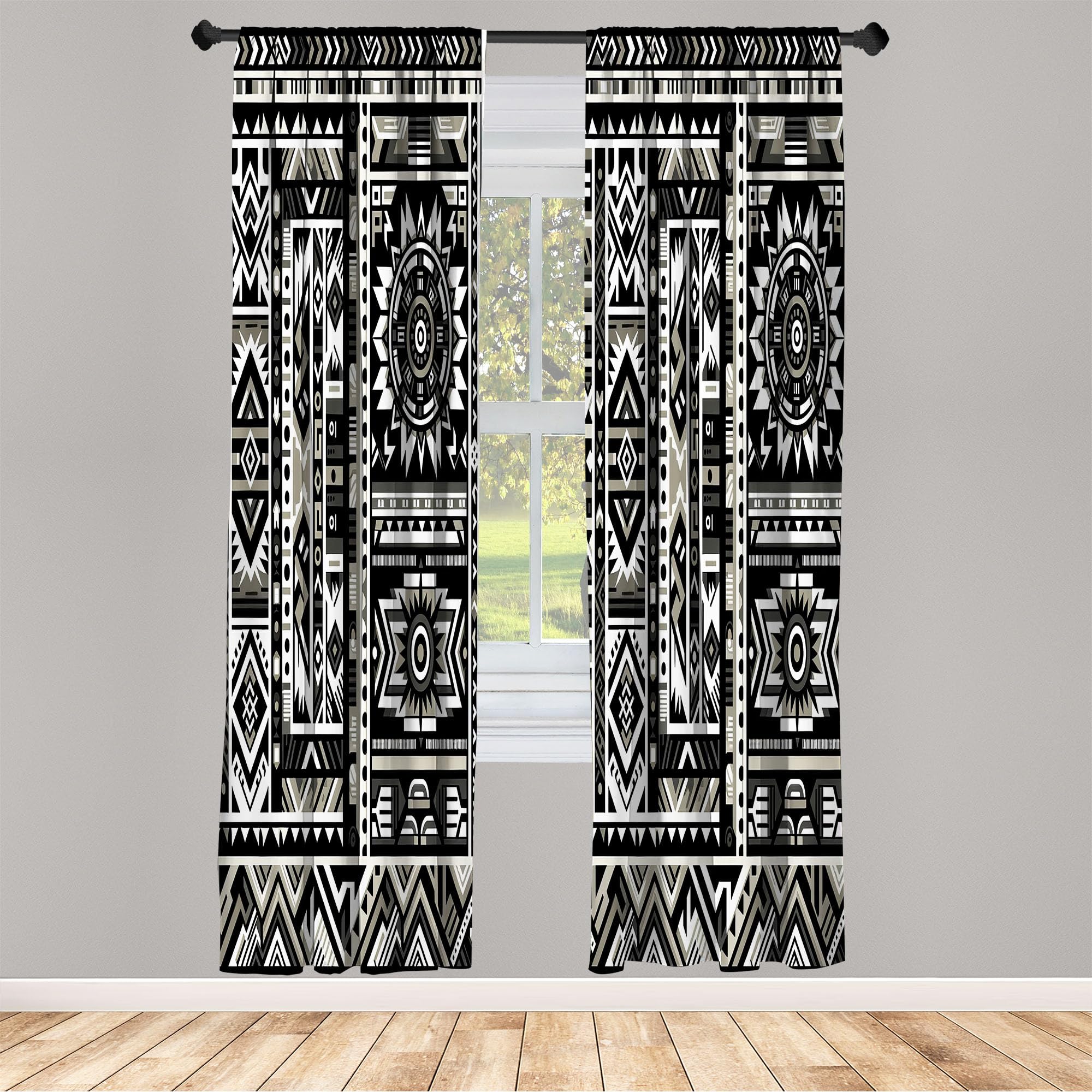Ambesonne Southwestern Window Curtains, Monochrome Colors Design With Zigzags Arrows And Cultural Motifs, Lightweight Decor 2-Pa