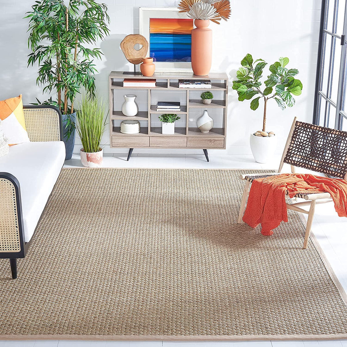 Safavieh Natural Fiber Collection 6 X 9 Beige Nf114A Border Basketweave Seagrass Area Rug