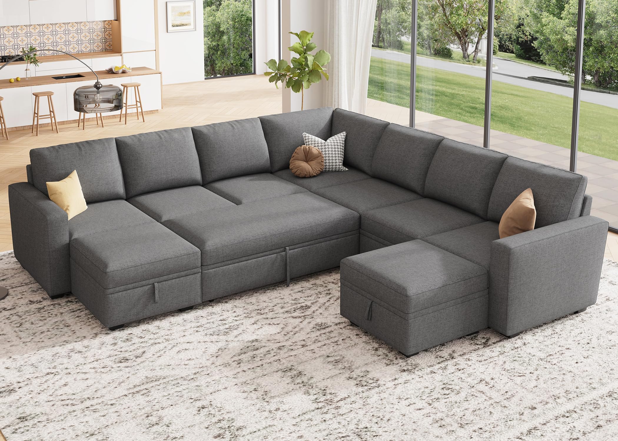 HONBAY Modular Sectional Sleeper Sofa with Pull Out Couch, Oversized U Shaped Sleeper Pull Out Bed with Storage Sectional Couche