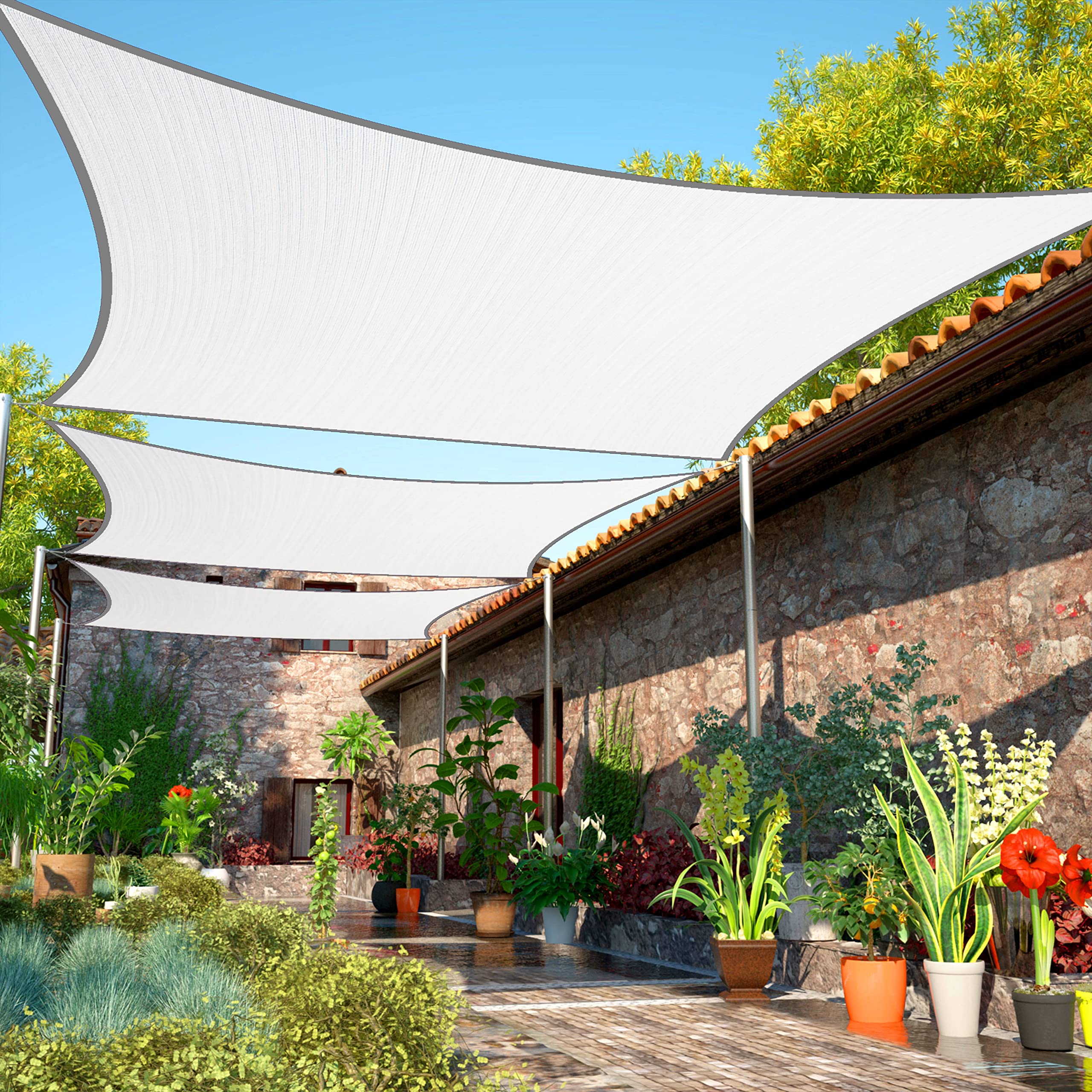 Shademart 12' X 16' White Sun Shade Sail Upf50 Rectangle Smtapr1016 Canopy Fabric Cloth Screen, Water And Air Permeable & Uv Res