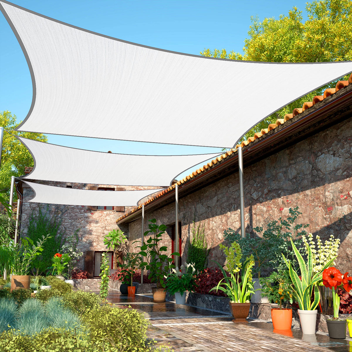 Shademart 14' X 15' White Sun Shade Sail Upf50 Rectangle Smtapr1020 Canopy Fabric Cloth Screen, Water Permeable & Uv Resistant,