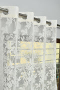 FAB CASTLE Net Semi Sheer Transparent Flower Curtains for Long Door 8 Feet, Pack of 1, Cream
