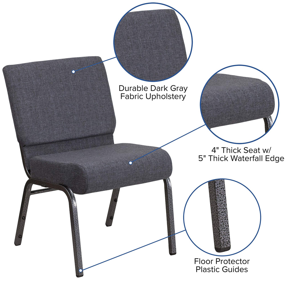 Flash Furniture Hercules Series 21''W Church Chair In Dark Gray Fabric - Silver Vein Frame