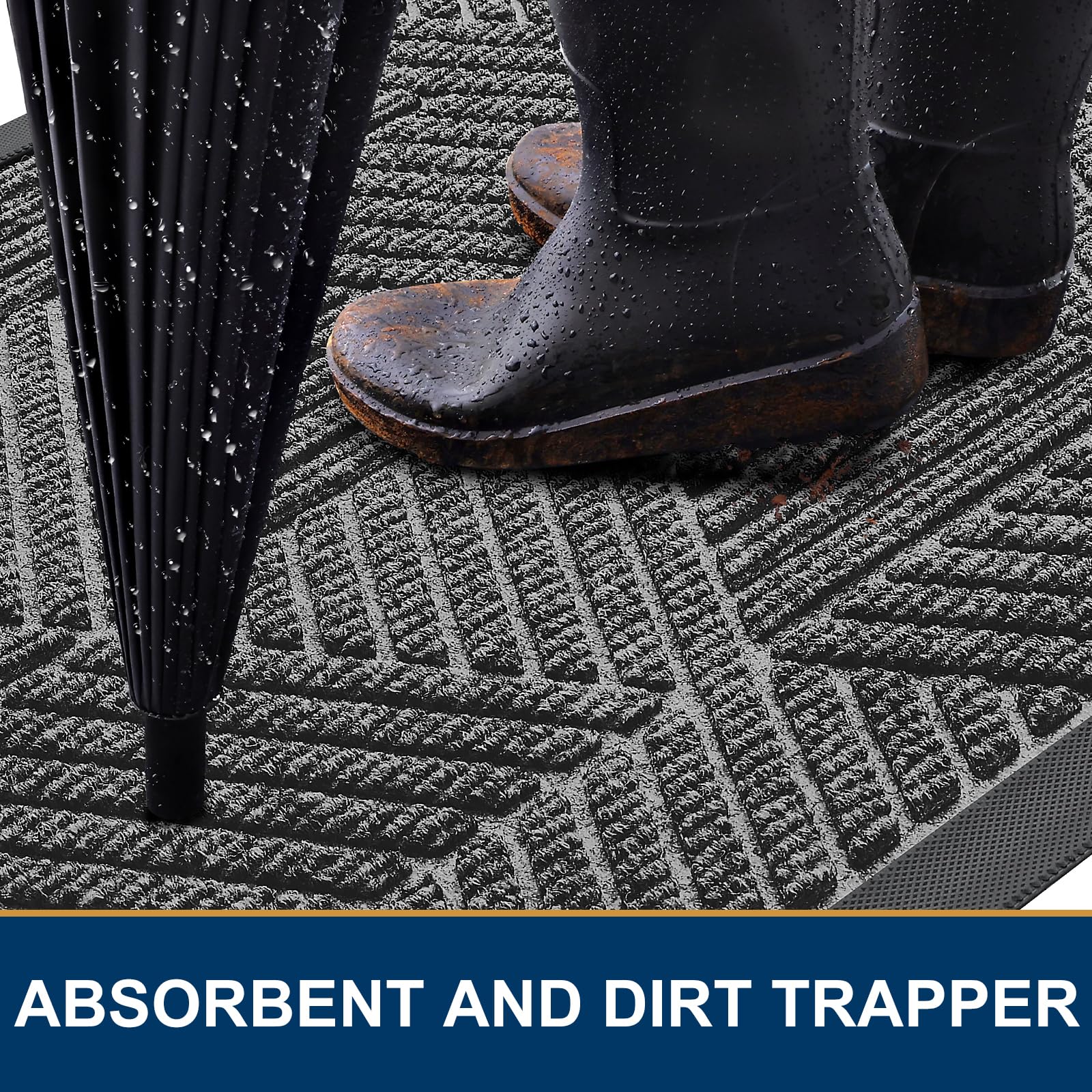 Smiry Front Door Mat Outside Entrance, Heavy Duty Natural Rubber Mat, Sturdy Trap Dirt And Moisture Indoor Outdoor Door Mat, Easy Clean Low Profile Doormat Outdoor Entrance, 47X32 Inch, Silver Grey