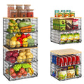 4 Pack Stackable Wire Baskets for Pantry Organizers and Storage, Pantry Baskets with Fixed Wooden Top, Fruit and Vegetable Stora