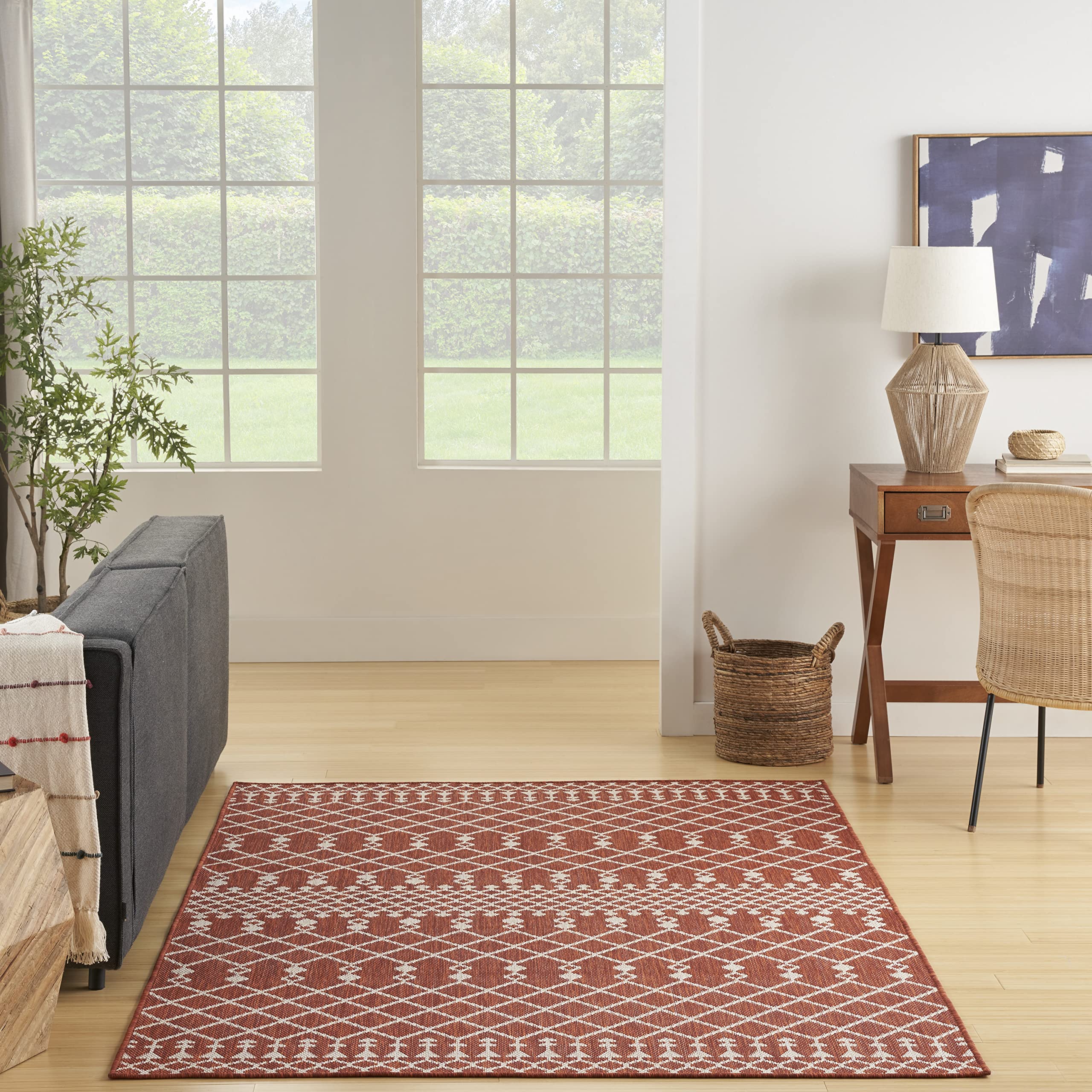 Nourison Positano Indoor/Outdoor Terracotta 5' X 7' Area Rug, Easy- Cleaning, Non Shedding, Bed Room, Living Room, Dining Room, Deck, Backyard, Patio (5X7)