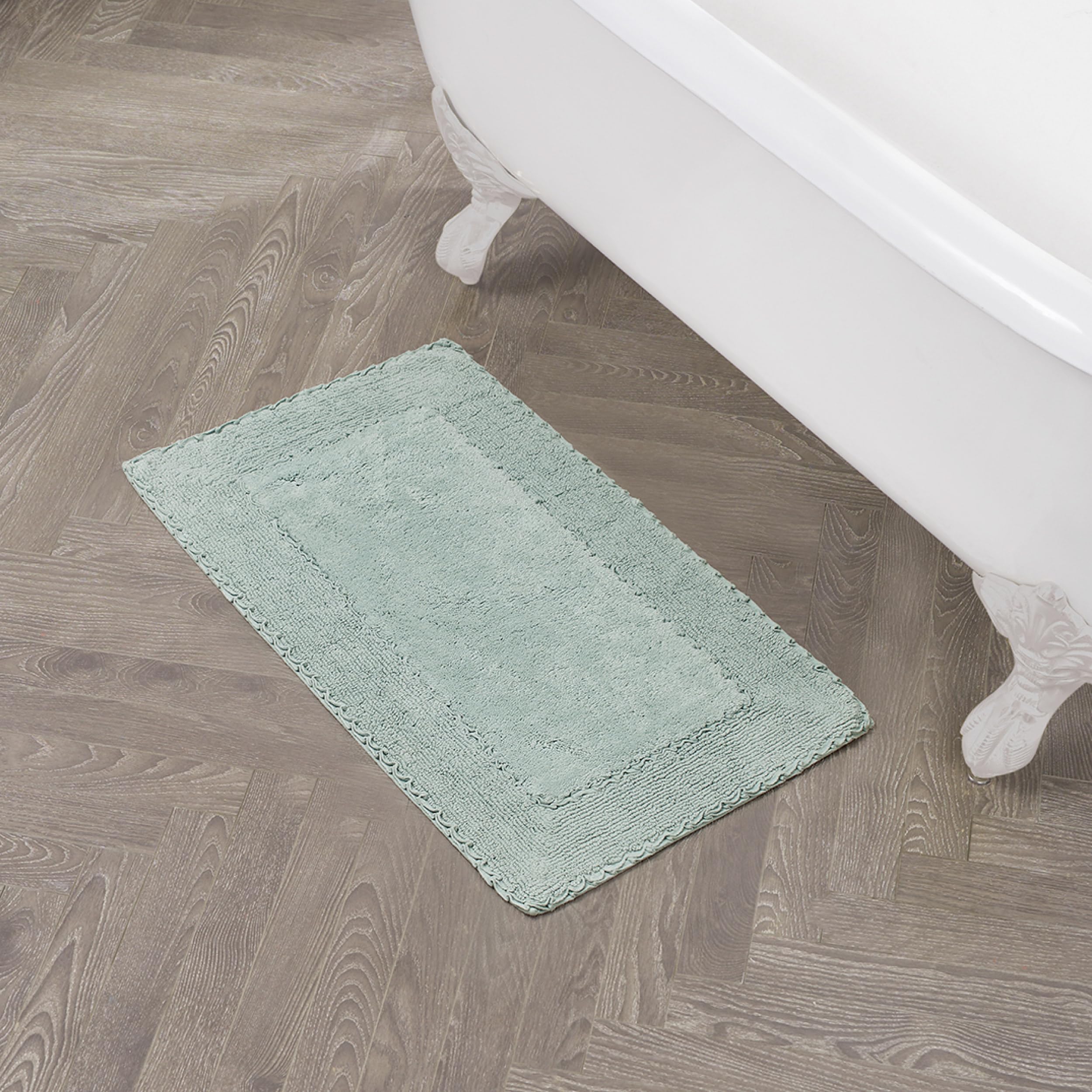 Laura Ashley Ruffle Cotton 20 x 34 Bath Rug, Aqua
