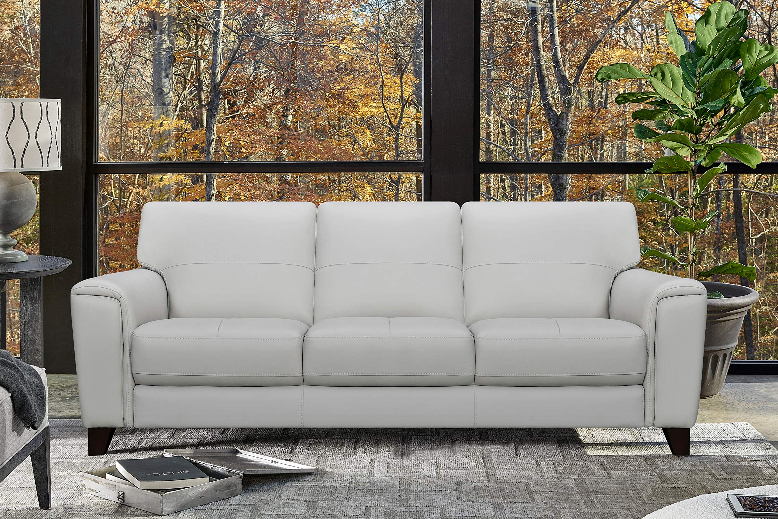 Armen Living Bergen 87 '' Dove Gray Genuine Leather Square Arm Sofa