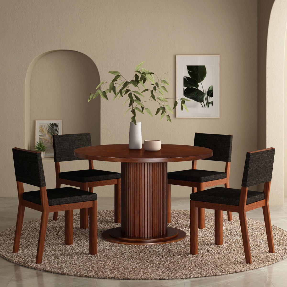 Ntc Summit 47 Inch Modern Design, Round Dinner Table For Dining Room, Living Room Furniture, Effortless Assembly, Dark Walnut
