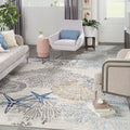 Nourison Pompeii Contemporary Ivory Grey Blue 710 x 910 Area -Rug, Easy -Cleaning, Non Shedding, Bed Room, Living Room, Dining