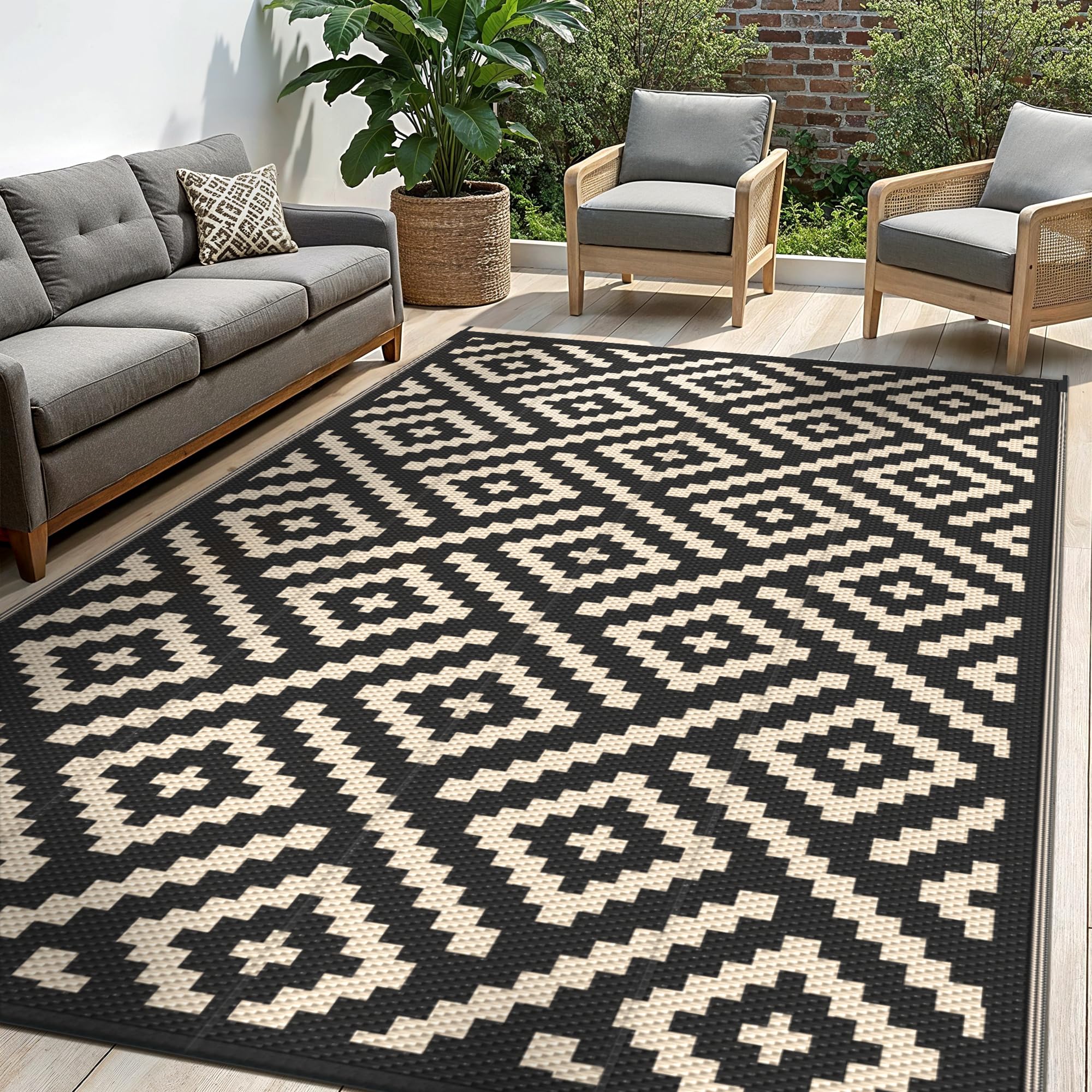 Sarben Waterproof Outdoor Rug 8X10 Ft, Patio Rug Mat, Reversible Plastic Straw Rug, Indoor/Outdoor Area Rugs Carpet For Rv, Camp