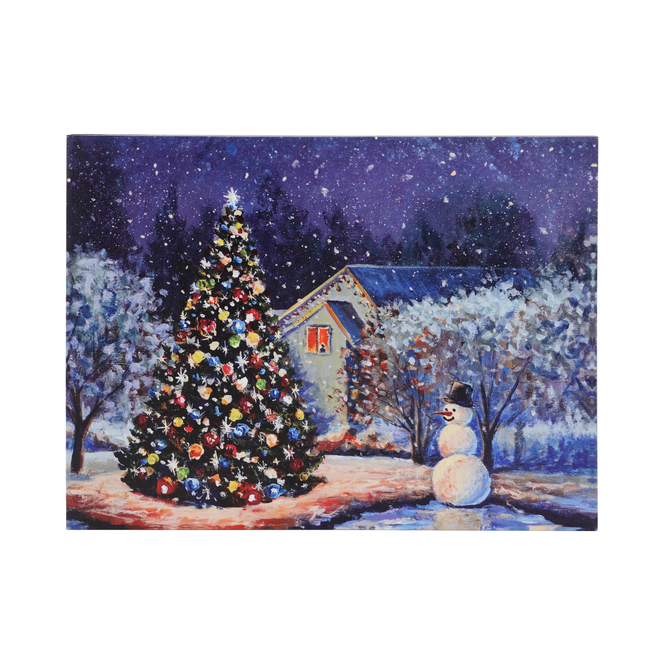 SOFFEE DESIGN 12 x 16 LED Christmas Canvas Prints Wall Art, Light Up Snowy Scene Wall Hanging Picture for Holiday Decor, Bat