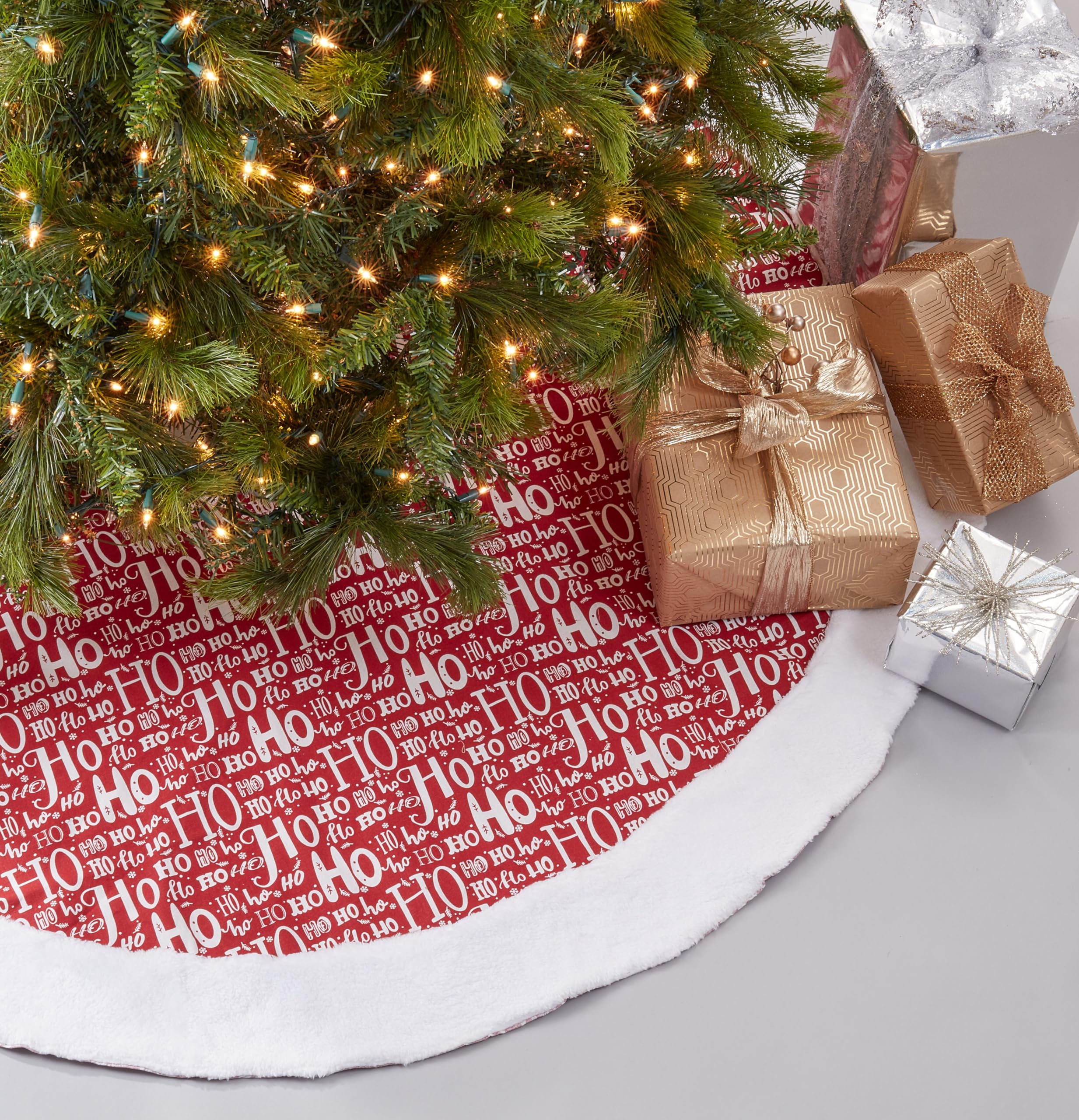 SARO LIFESTYLE Collection Ho Christmas Tree Skirt, 72, Red (2525.R72R)