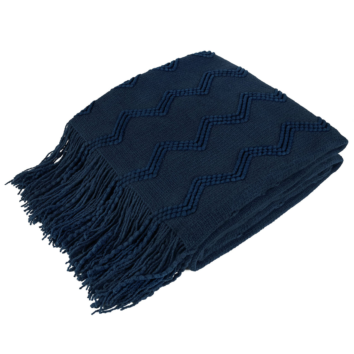 Pavilia Navy Blue Knit Throw Blanket For Couch, Soft Knitted Boho Blanket, Farmhouse Home Decor Woven Throw, Cozy Decorative Afg