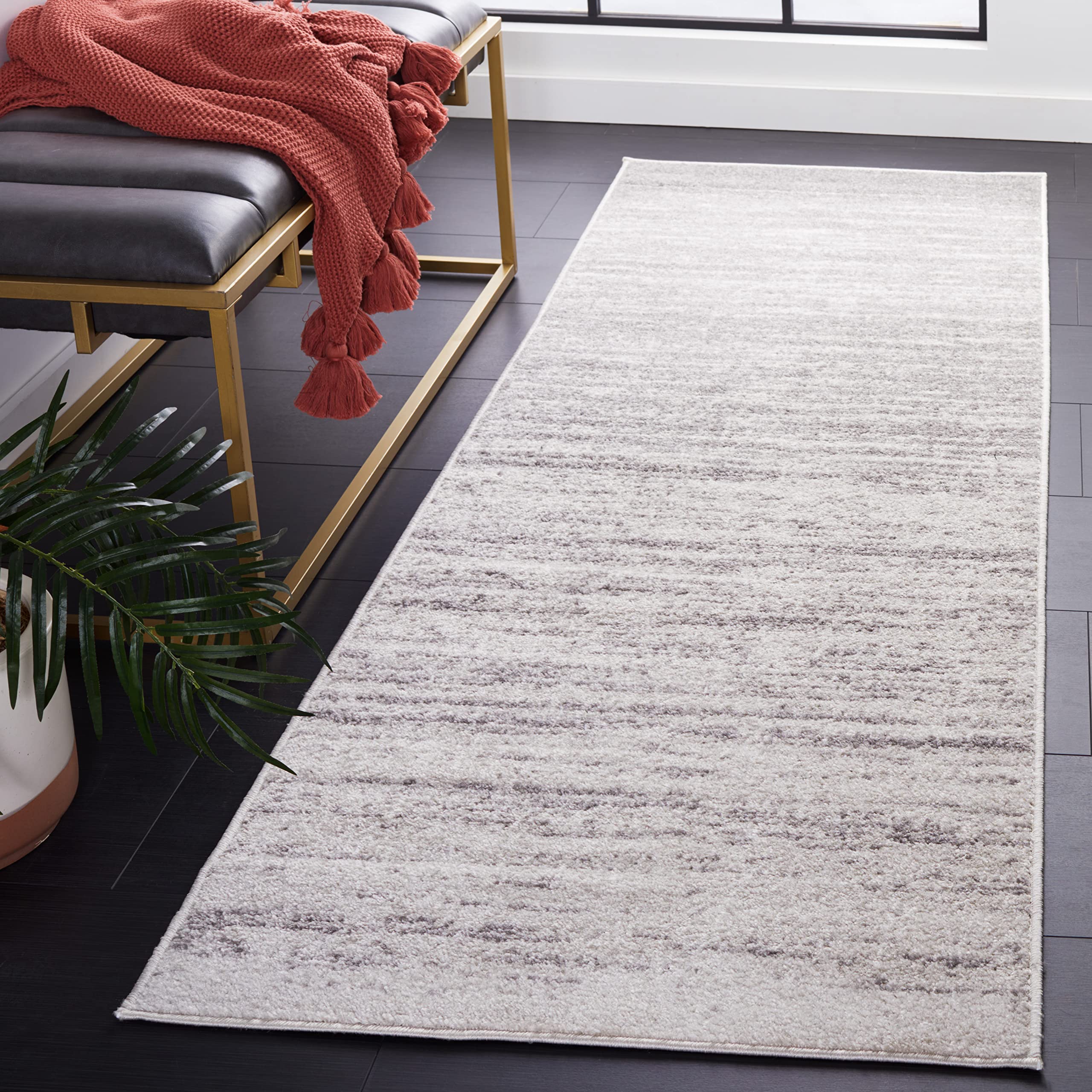 SAFAVIEH Adirondack Collection Runner Rug - 21 x 8, Ivory & Silver, Modern Ombre Design, Non-Shedding & Easy Care, Ideal for H