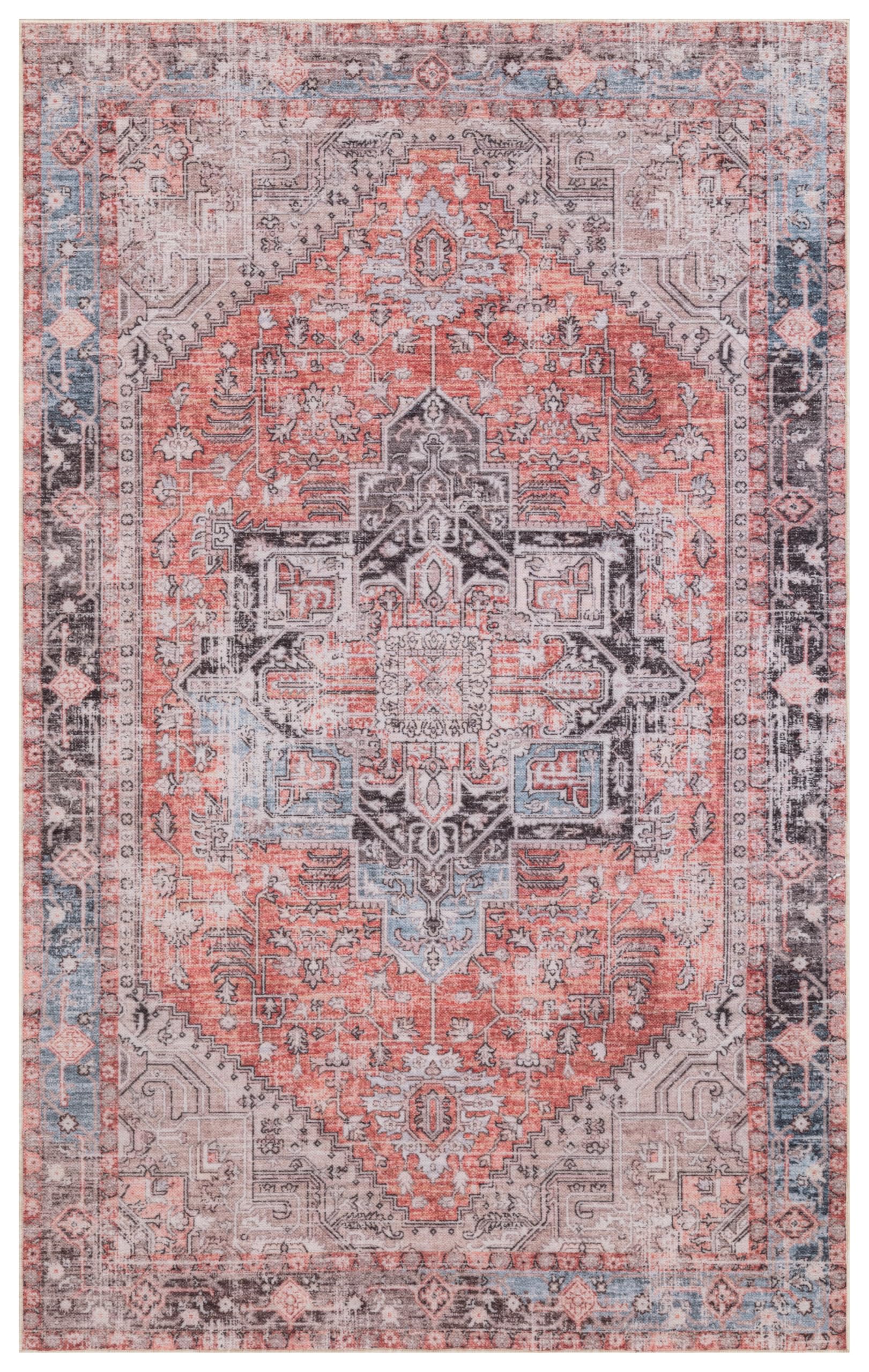Kaspene Home Brick Red Washable Rug, Kid And Pet Friendly, Non-Slip, High Traffic Durable, Great For Living Room, Bedroom, Compl