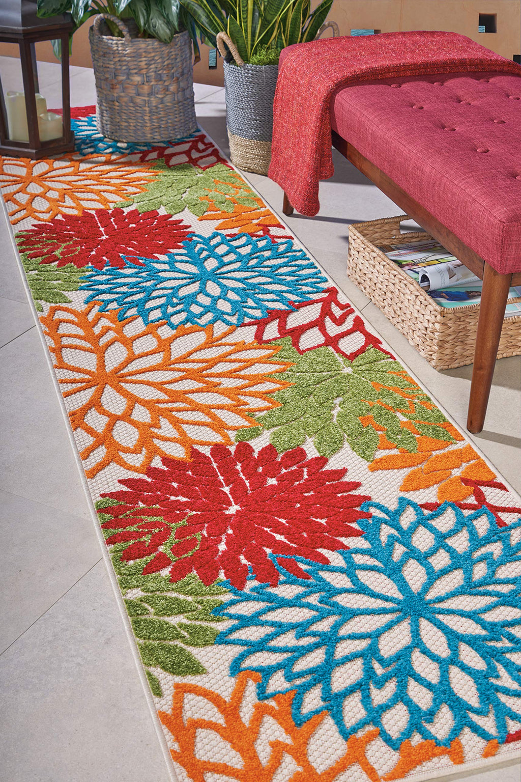 Nourison Aloha Indoor/Outdoor Green 2'3' X 12' Area-Rug, Tropical, Botanical, Easy-Cleaning, Non Shedding, Bed Room, Living Room, Dining Room, Deck, Backyard, Patio (2X12)