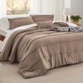 Bedsure Brown Queen Comforter Set - 4 Pieces Pinch Pleat Bed Set, Down Alternative Bedding Sets For All Season, 1 Comforter, 2 P