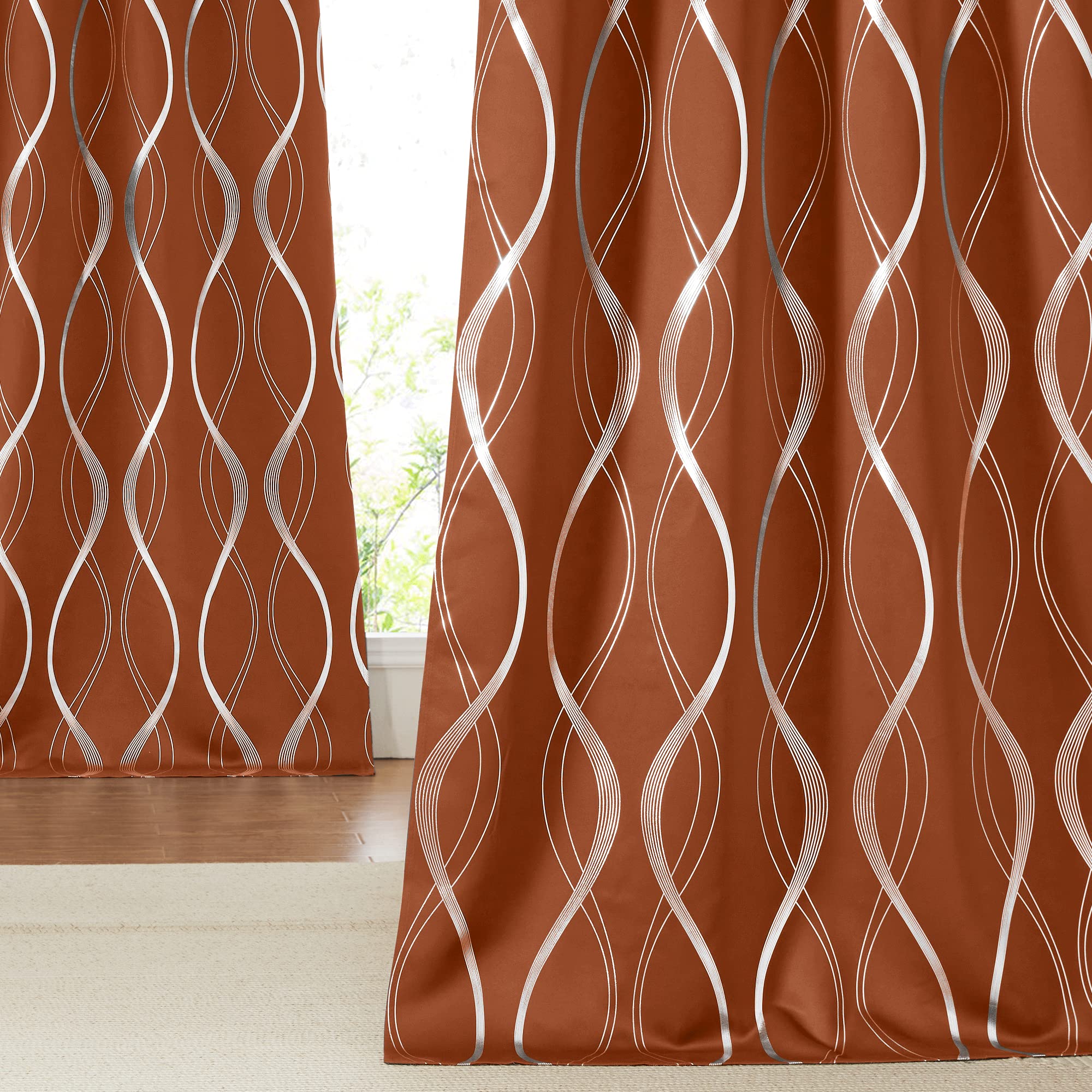 Nicetown Halloween Room Darkening Curtains For Living Room, Burnt Orange, 2 Pcs, 52 Inch By 84 Inch, Easy Care Solid Thermal Ins