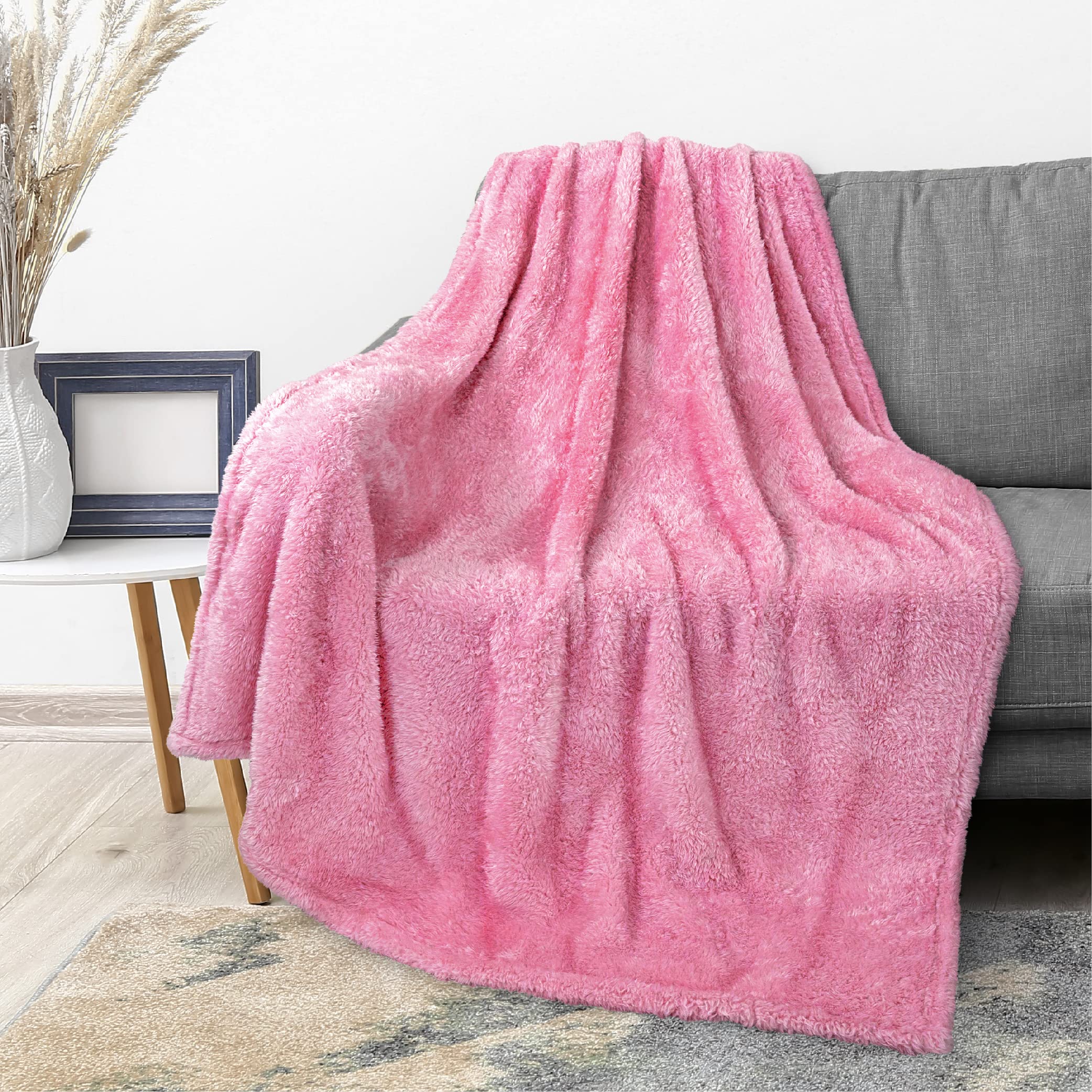 Pavilia Pink Plush Throw Blanket For Couch, Sherpa Soft Cozy Blanket And Throw For Sofa Bed, Decorative Fur Fuzzy Warm Fleece Bl