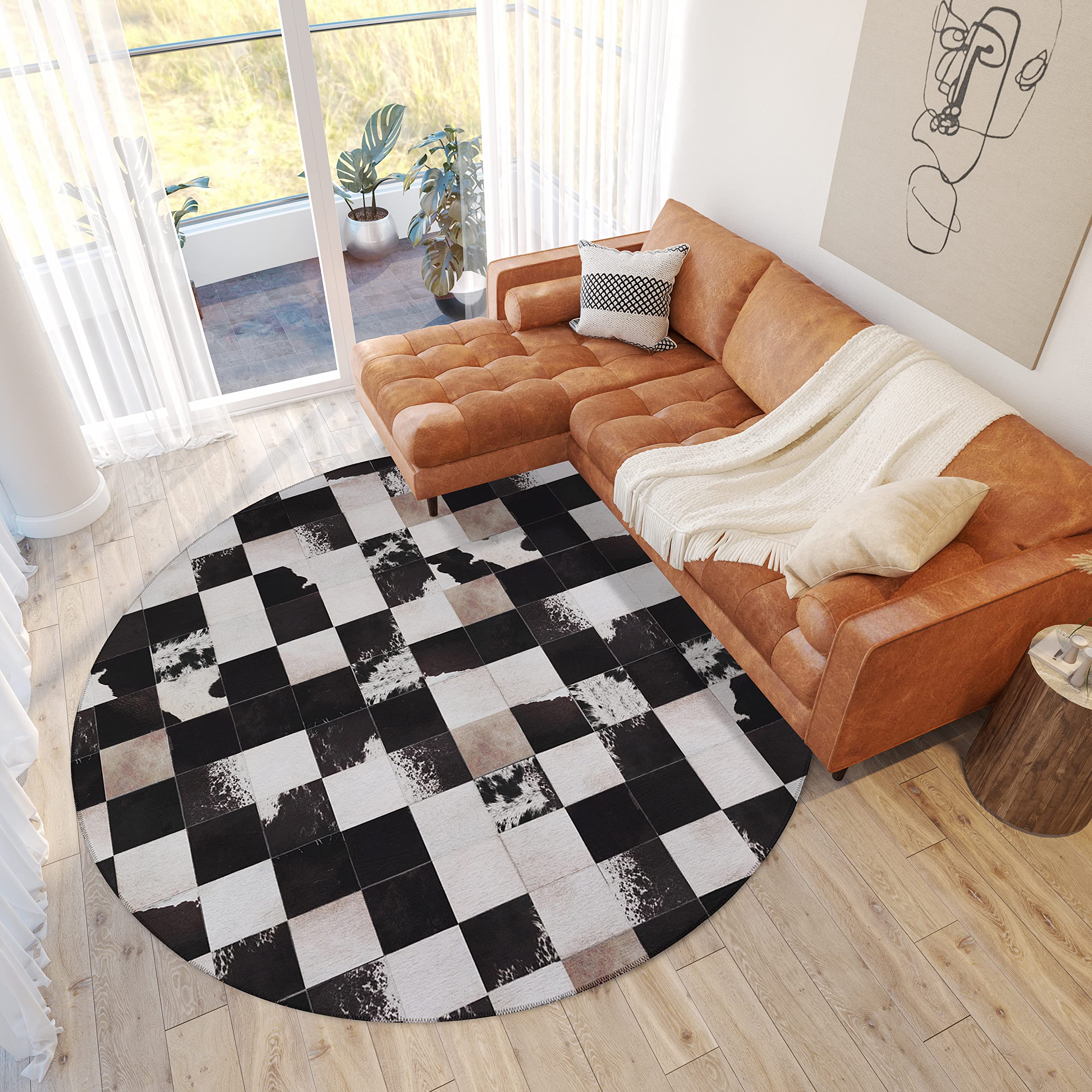 Dalyn Rugs Stetson Patchwork Faux Cowhide Ss10 Midnight 4' X 4'