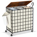 DXIGUSO Laundry Basket with Wheels, Heavy Duty Laundry Sorter 3 Sections, 140L (37Gal.) Large Capacity Laundry Hamper with Wood 