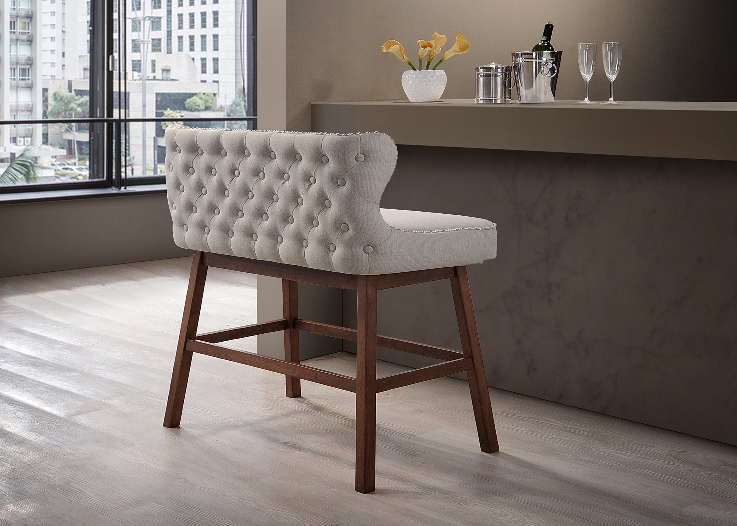 Baxton Studio Gradisca Modern and Contemporary Light Beige Fabric Button-tufted Upholstered Bar Bench Banquette