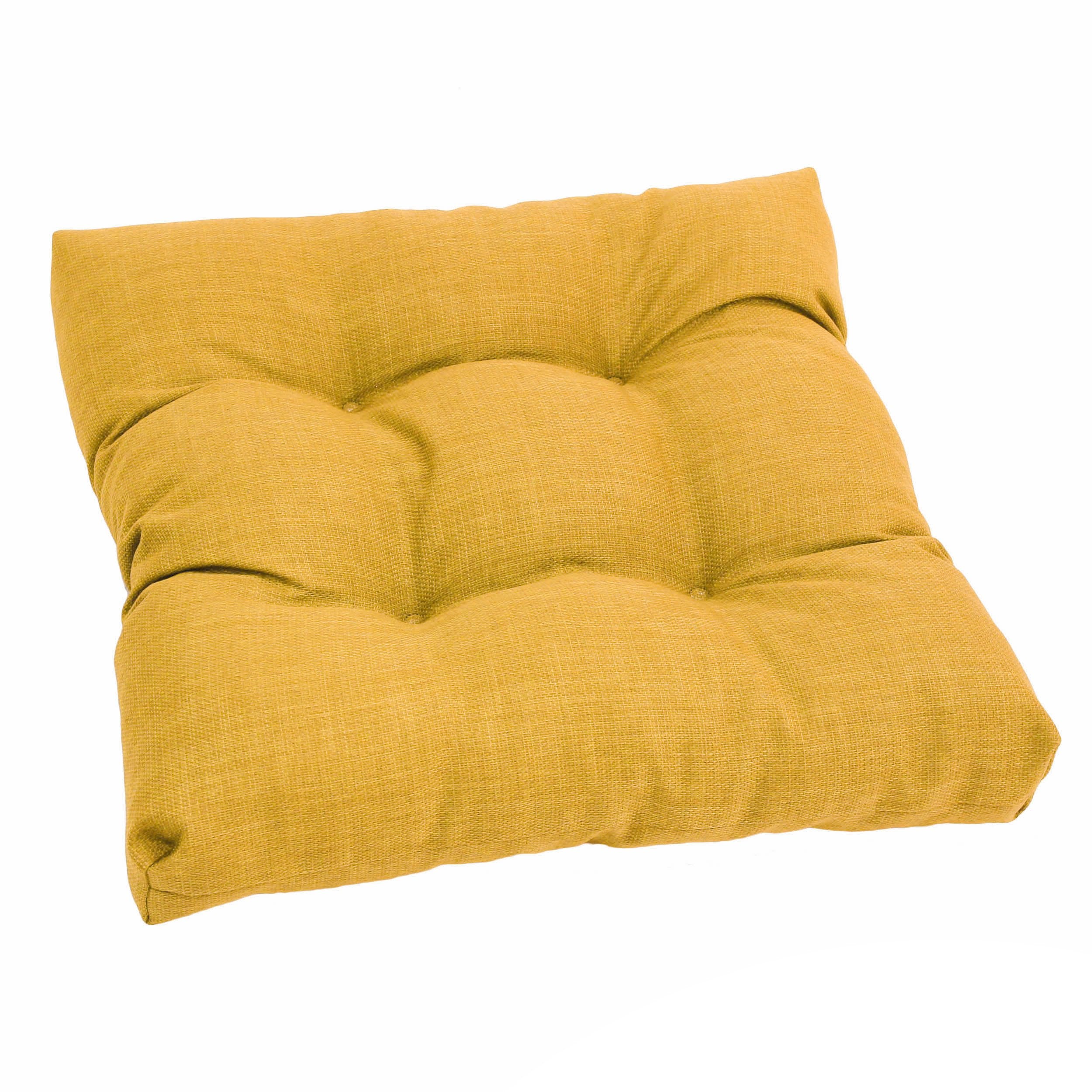 Blazing Needles Indoor/Outdoor Square Tufted Chair Cushion, 19 x 19, Lemon