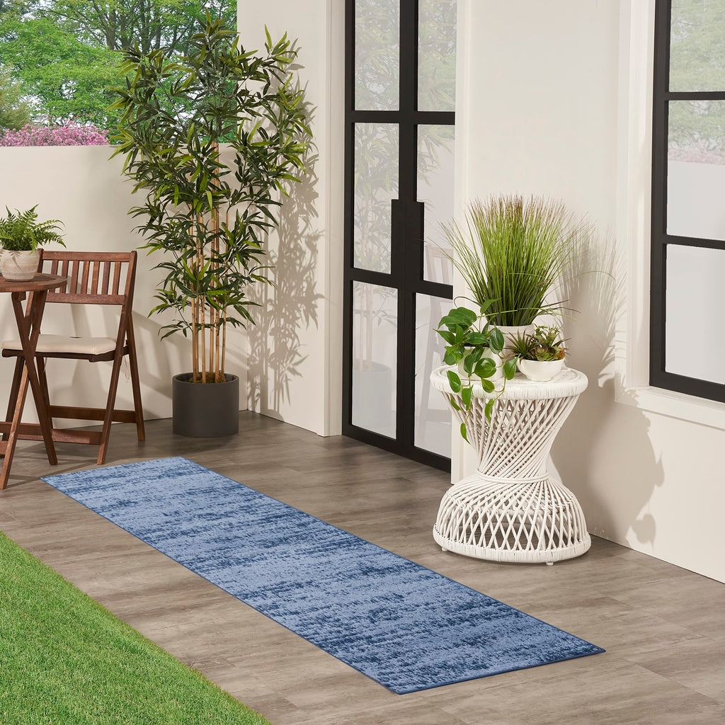 Nourison Essentials Indoor/Outdoor Solid Abstract Denim 2' X 6' Area Rug, Easy Cleaning, Non Shedding, Bed Room, Living Room, Dining Room, Backyard, Deck, Patio (2X6)