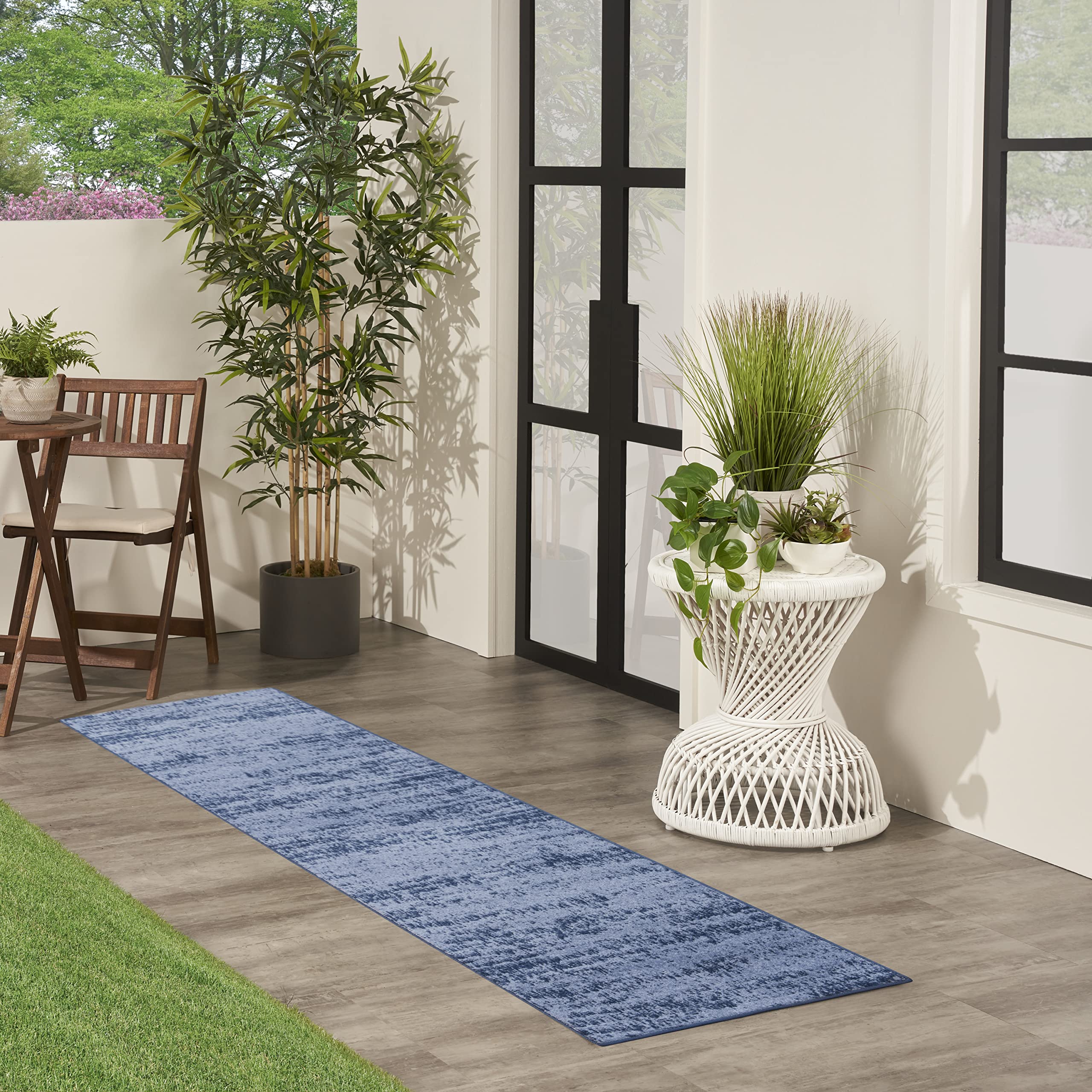 Nourison Essentials Indoor/Outdoor Solid Abstract Denim 2' X 6' Area Rug, Easy Cleaning, Non Shedding, Bed Room, Living Room, Dining Room, Backyard, Deck, Patio (2X6)