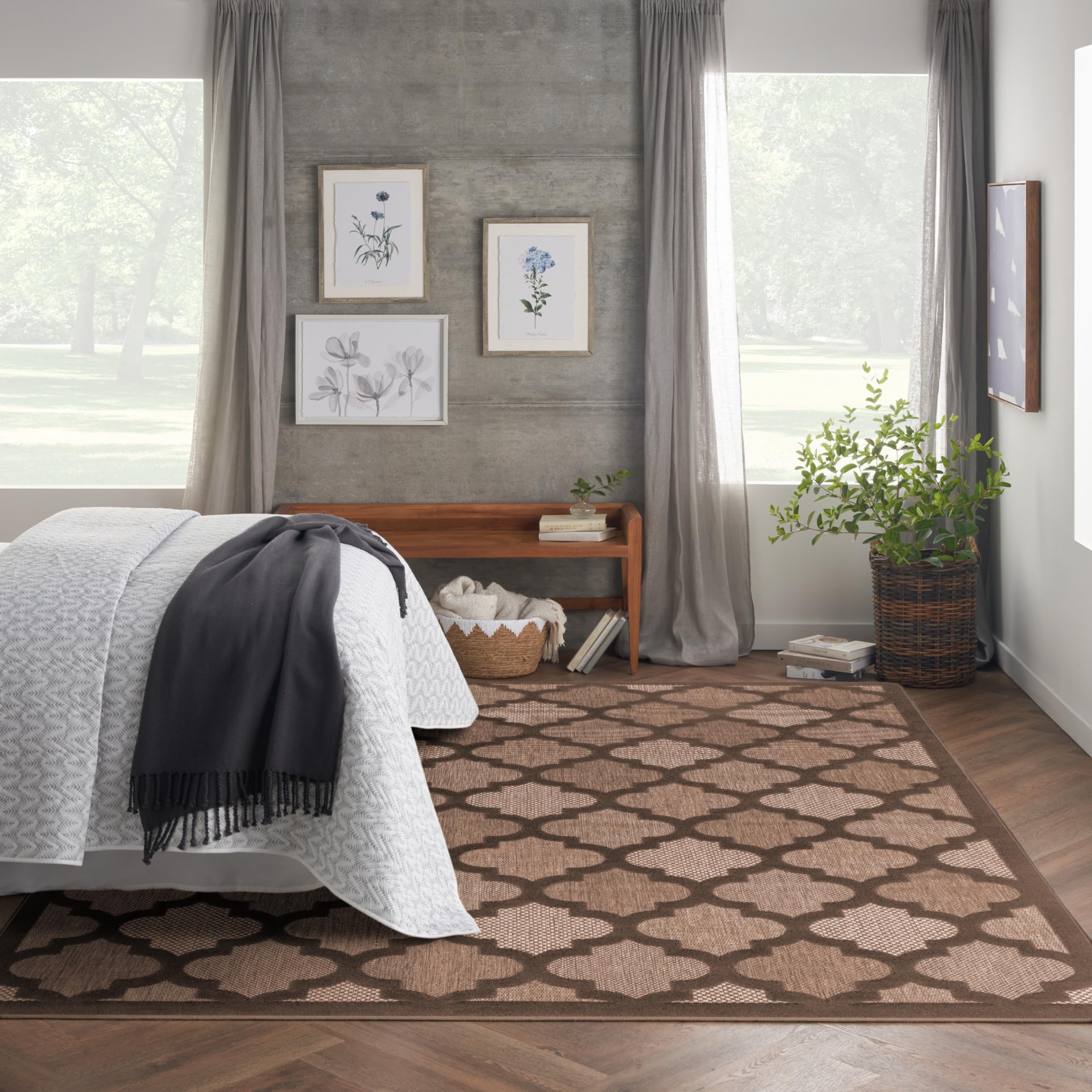 Nourison Easy Care Modern Indoor/Outdoor Brown 8' X 10' Area Rug, Easy Cleaning, Non Shedding, Bed Room, Living Room, Dining Room, Backyard, Deck, Patio (8X10)