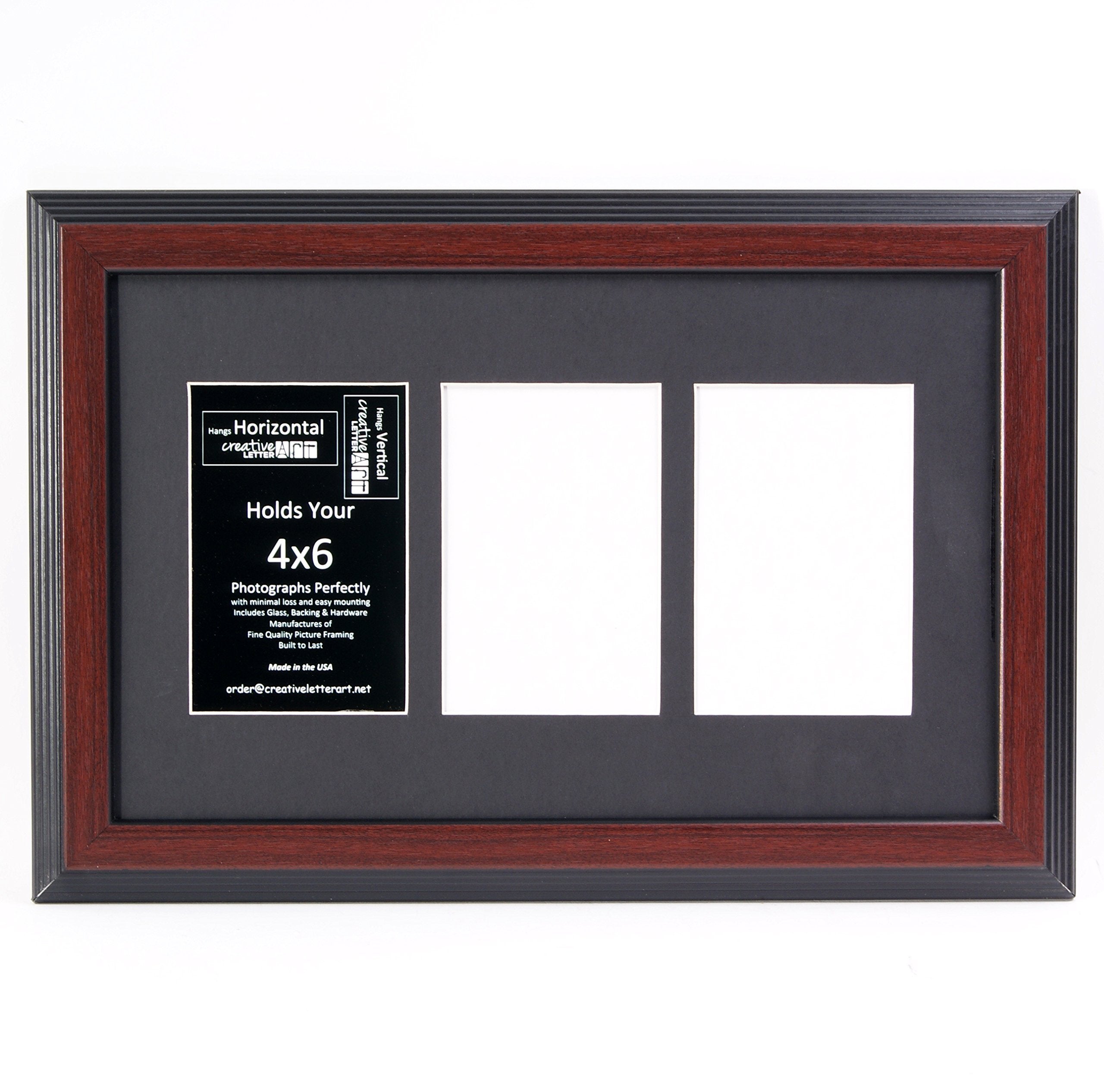 Creative Letter Art 4    x 6    Multiple Opening Picture Frame Collage with 3 holes, Congress Mahogany Frame with 10 x 16-inch B