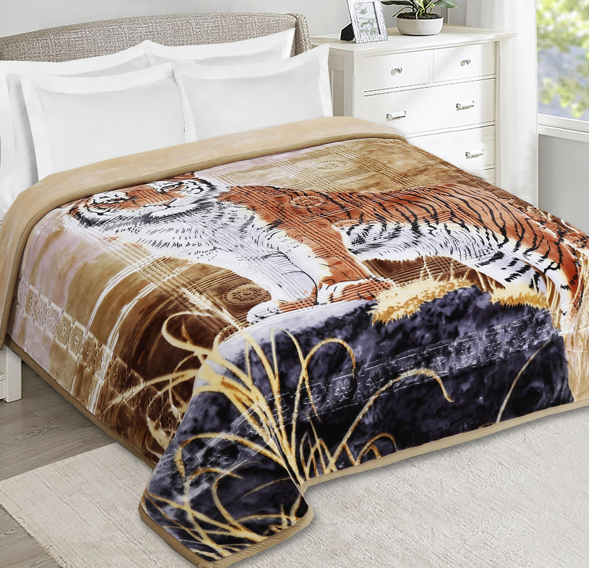 Nestl 12 Lbs Velvet Fleece Blanket For Winter - 2 Ply Heavy & Warm Korean Style Bed Blanket - Reversible Printed Raschel King Si