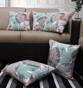 Airwill Cotton Vein Leaf Themed Cushion Covers For Cushions & Pillows (Pink & Green, Pack Of 5)
