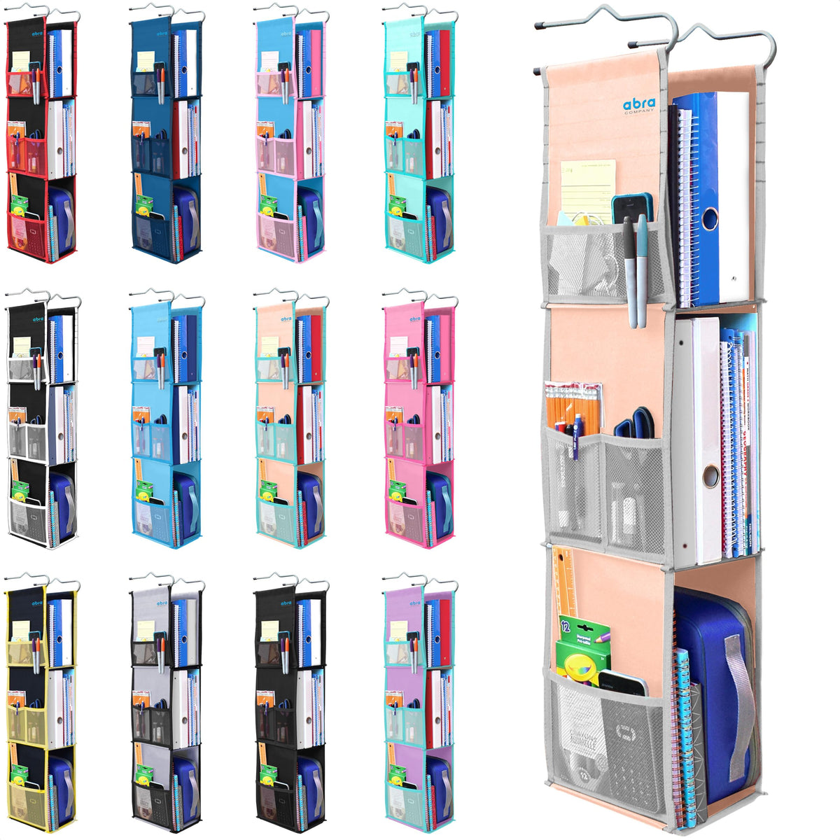 ABRA 3 Shelf Hanging Locker Organizer for School, Gym, Work, Storage | Deep Shelves 6x 9| EcoFriendly Fabric Healthy for 