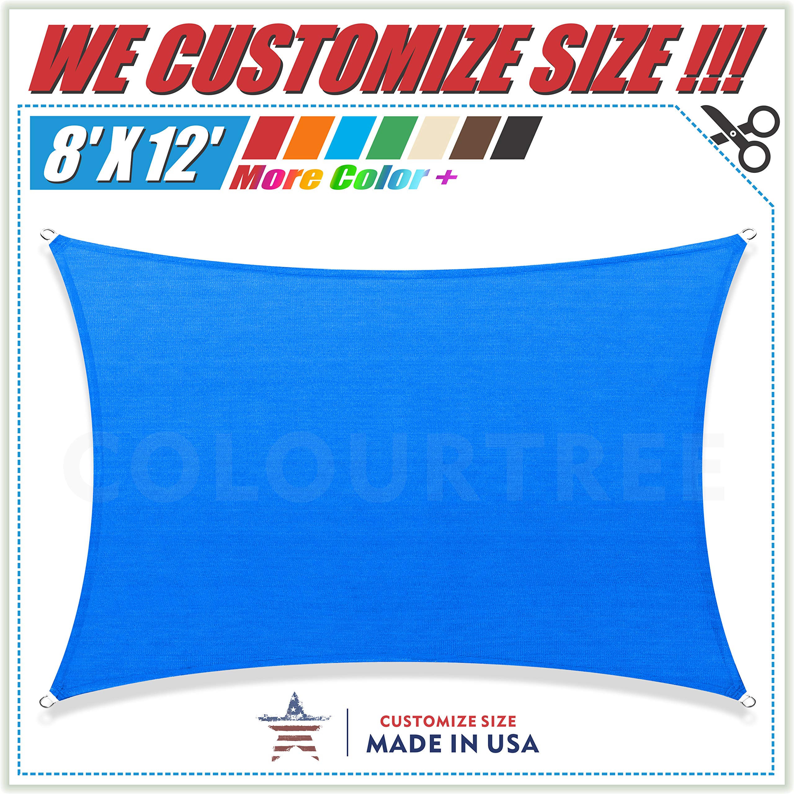 Colourtree 8' X 12' Blue Rectangle Sun Shade Sail Canopy Awning Shelter Fabric Cloth Screen - Uv Block Uv Resistant Heavy Duty C