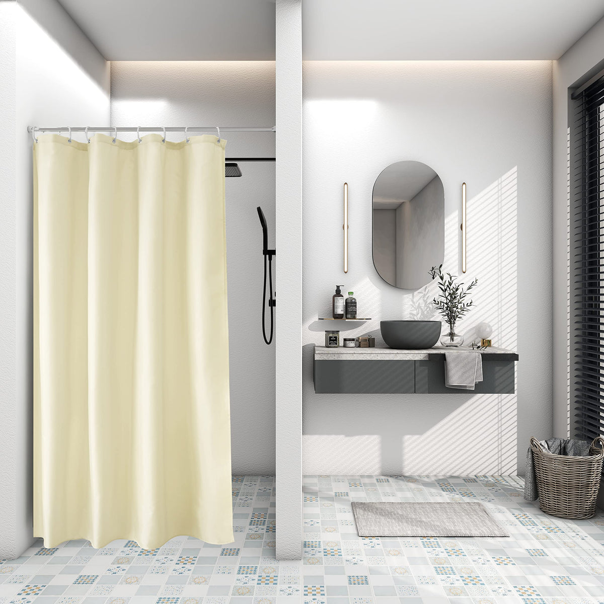 Aoohome Fabric Polyester Shower Curtain, Small Size Bathroom Curtain For Hotel, Weighted Hem, Waterproof, Beige, 48 X 72 Inch