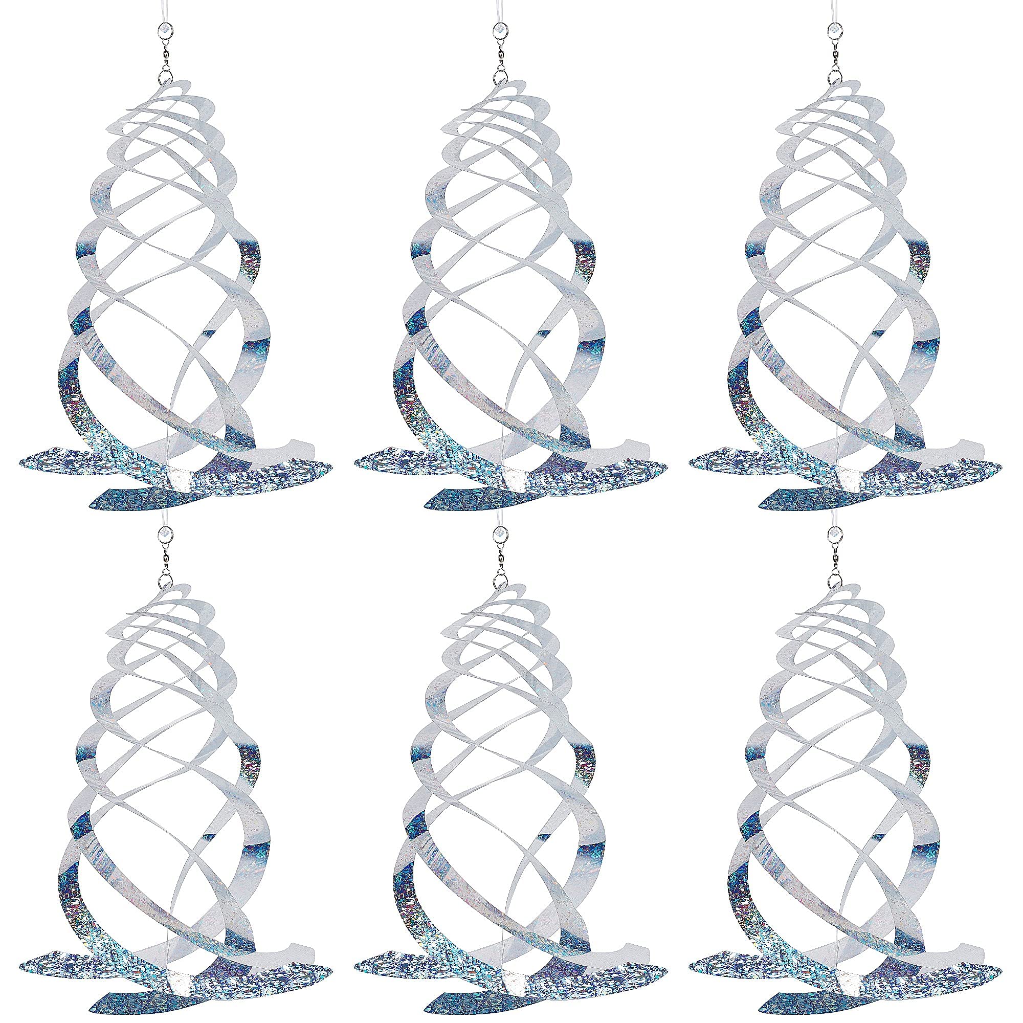 Hausse 6 Pack Bird Repellent Spiral Reflectors Silver Mylar Spinner, Hanging Reflective Bird Deterrent Device, Garden Decorative