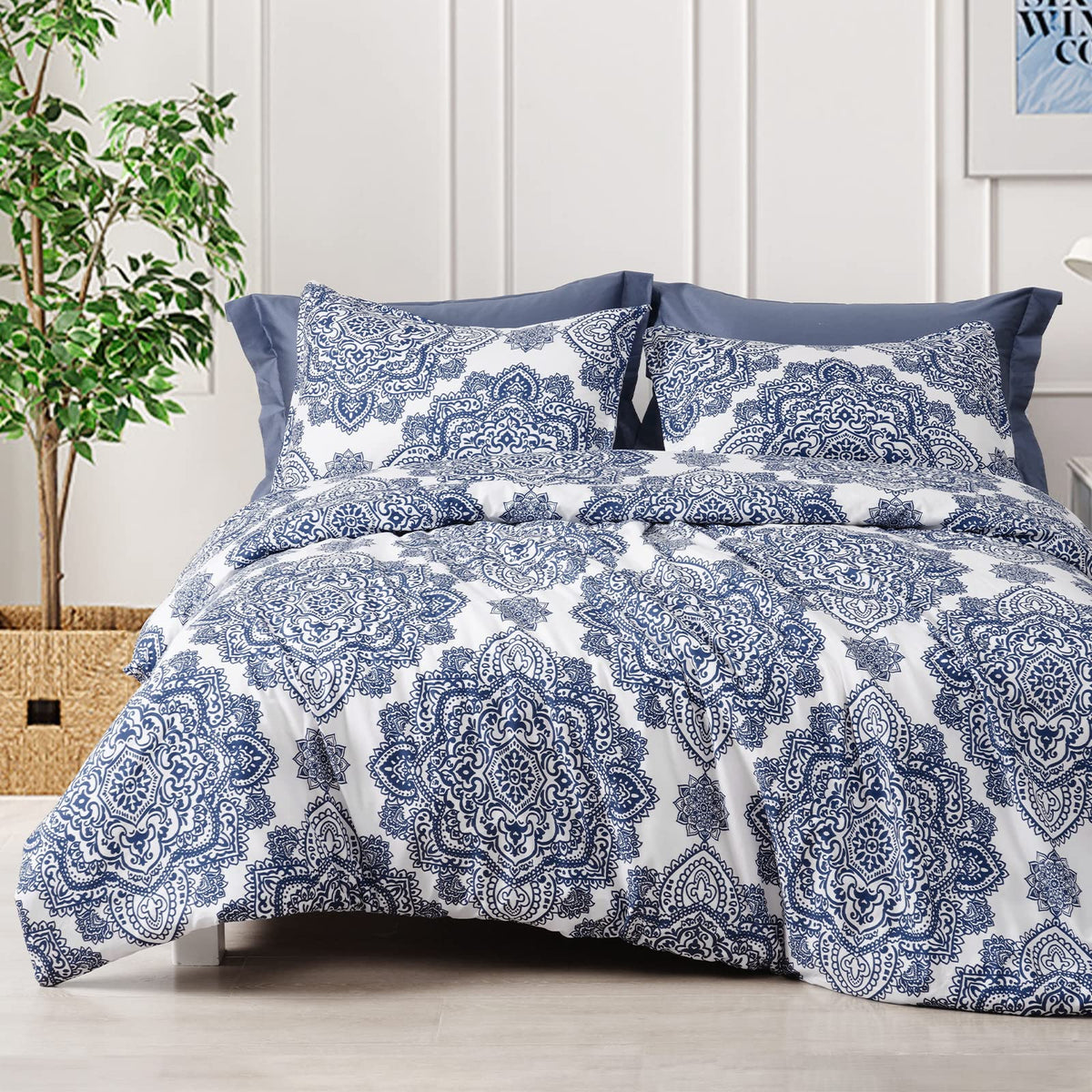 Phf Washed Soft Duvet Cover Set King Size, 3Pcs Boho Paisley Printed Comforter Cover, Ultra Soft Comfy Durable Floral Farmhouse
